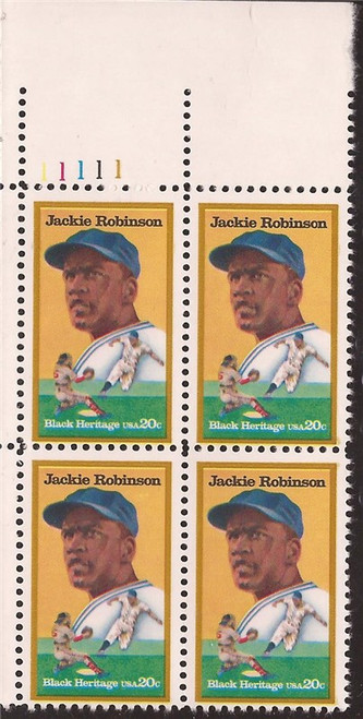 US Stamp - 1982 Baseball Legend Jackie Robinson 4 Stamp Plate Block #2016