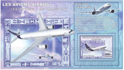 Congo - Airbus Airplanes Souvenir Sheet 3A-123