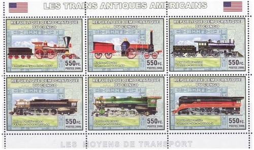 Congo - Antique American Trains 6 Stamp Sheet 3A-132