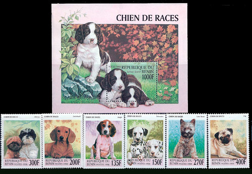 Benin 1998 Domestic Dog Breeds Dogs 6 Stamp Set + S/S  2B-255