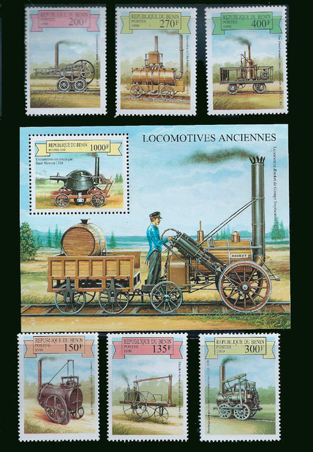 Benin 1997 Steam Powered Locomotives 6 Stamp Sheet + S/S  2B-258
