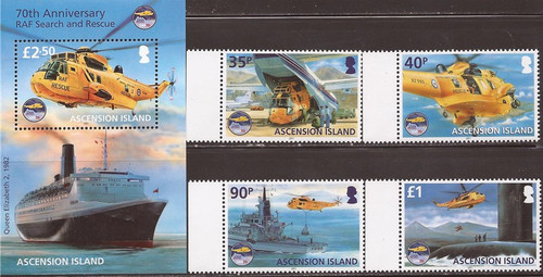 Ascension - 2011 RAF Search & Rescue-4 Stamp Set + S/S #1024-8-1K-009