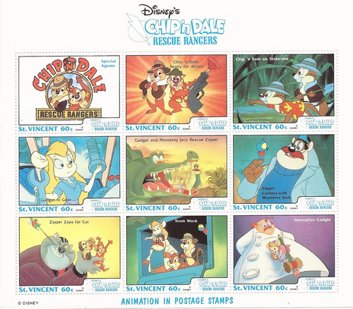 St Vincent - 1992 Chip ‘n’ Dale Rescue Rangers - 9 Stamp Sheet 19J-034