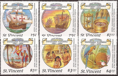 St Vincent 1988 Christopher Columbus - 6 Stamp Set #1087-92 27A-002