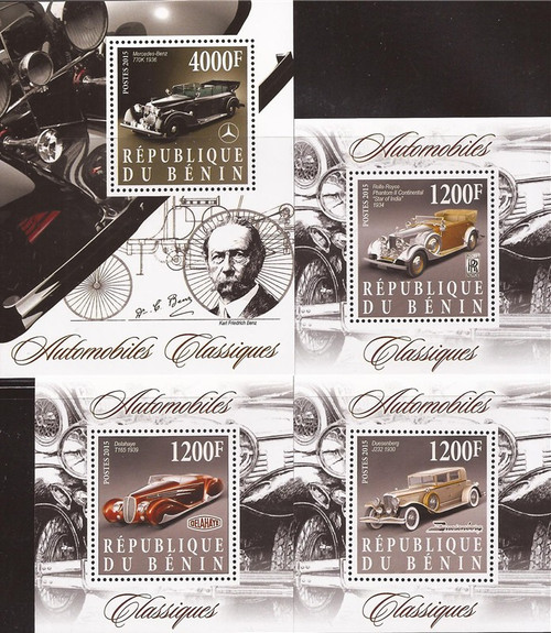 Benin - 2015 Classic Autos Rolls Duesenberg - 4 Sheet Set - 2B-277