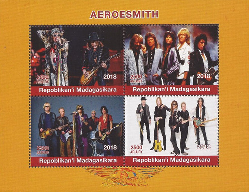 Madagascar - 2018 Rock Band Aerosmith - 4 Stamp Sheet - 13D-222