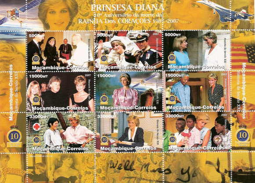 Princess Diana 2007 10th Anniversary -  Sheet of 9 Stamps 13A-009