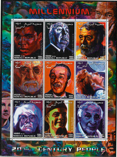 2000 Men of 20th Century Ali Hitchcock Warhol 9 Stamp Sheet 19B-014