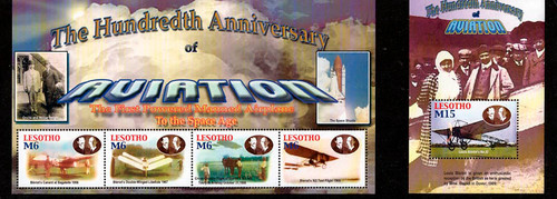 Lesotho - 2004 Powered Flight 4 Stamp Sheet + S/S  12E-029