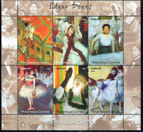 Mozambique - 2004 French Painter Edgar Degas 6 Stamp Sheet 13A-1545