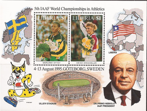Liberia 1995 IAAF Track & Field 2 Stamp Souvenir Sheet Scott #1185 12A-055