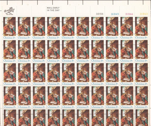 US Stamp 1970 Christmas Nativity Precancel 50 Stamp Sheet Scott #1414a