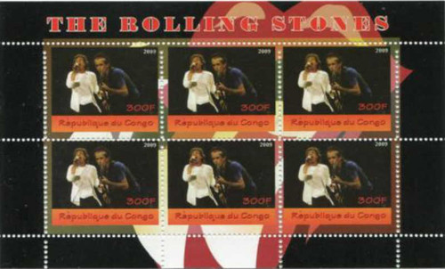 Congo - 2009 Rolling Stones, Jagger & Richards 6 Stamp Sheet 3A-450