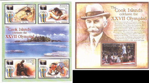 Aitutaki - 2000 Sydney Summer Olympics - 4 Stamp Sheet + S/S - 1M-012