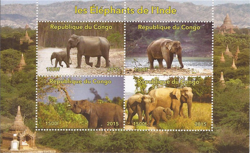 Congo - 2015 Elephants on Stamps - 4 Stamp Sheet - 3A-507