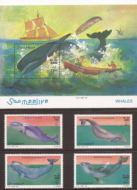Somalia 1999 Whales - 4 Stamp Sheet + Souvenir Sheet - 27A-007