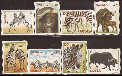 Rwanda 1984 Zebras & Buffalo - 8 Stamp Set - Scott #1199-203 27A-014