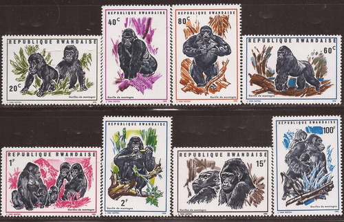 Rwanda 1970 Mountain Gorillas - 8 Stamp Set - Scott #359-66 27A-018
