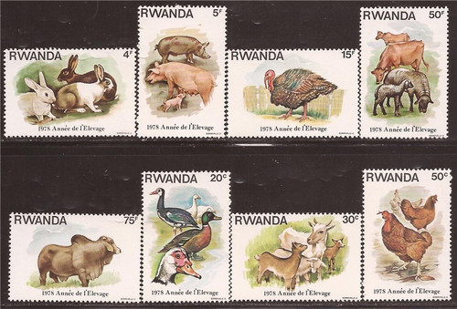 Rwanda 1978 Animal Husbandry 8 Stamp Set  27A-025