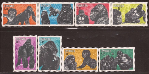 Rwanda 1983 Gorillas - 8 Stamp Set - Scott #1158-65 27A-028