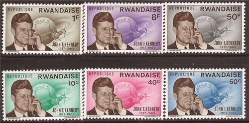 Rwanda 1965 John F. Kennedy - 6 Stamp Set - Scott #130-5 27A-029