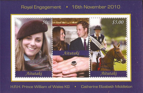Aitutaki 2011 Royal Engagement 2 Stamp Sheet w/Label Scott #565 1M-021