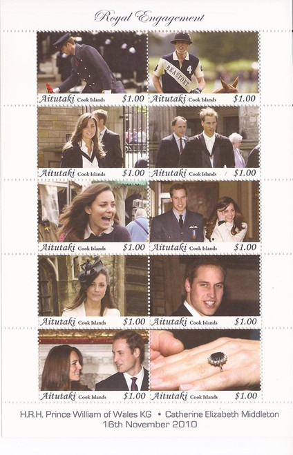 Aitutaki 2011 Royal Engagement William & Kate 10 Stamp Sheet Scott #564 1M-033