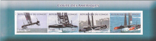 Congo - 2017 America’s Cup Sailing Yachts - 4 Souvenir Sheet #3A-530