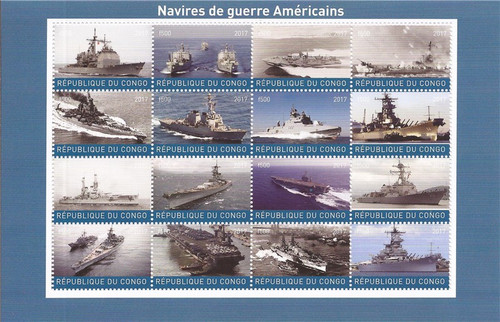 Congo - 2017 American Warships - 16 Stamp Sheet #3A-537