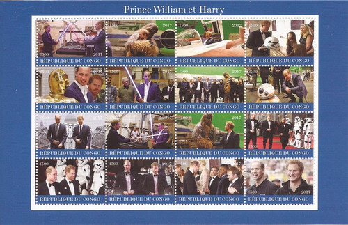 Congo - 2017 Princes William & Harry - 16 Stamp Sheet #3A-538