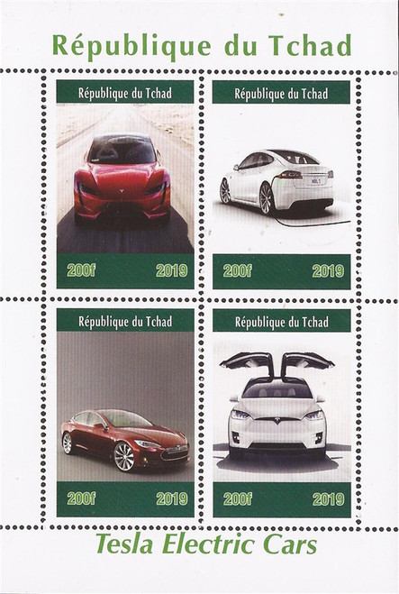 Chad - 2019 Tesla Electric Cars - 4 Stamp Sheet - 3B-643