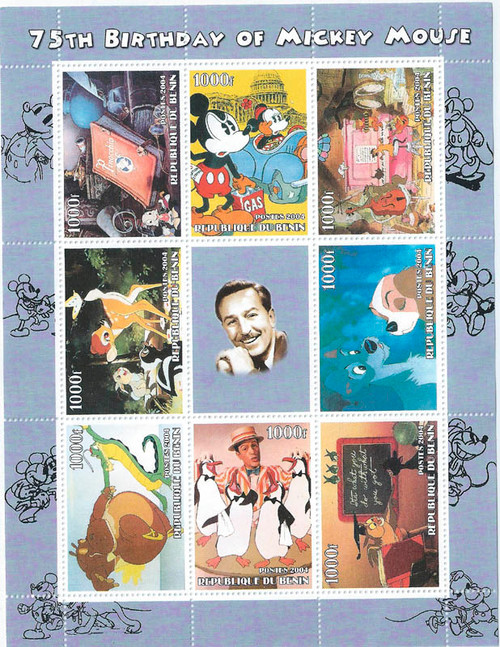 Withdrew 02-28-19-2004 Mickey Mouse 75th Birthday Bambi, Fantasia 9 Stamp Sheet 19B-173