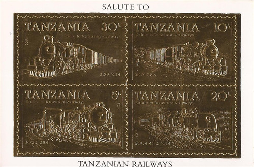 Tanzania 1985 Railways Set of 4 Gold Leaf Stamps 22K Scott #271-4 20E-070