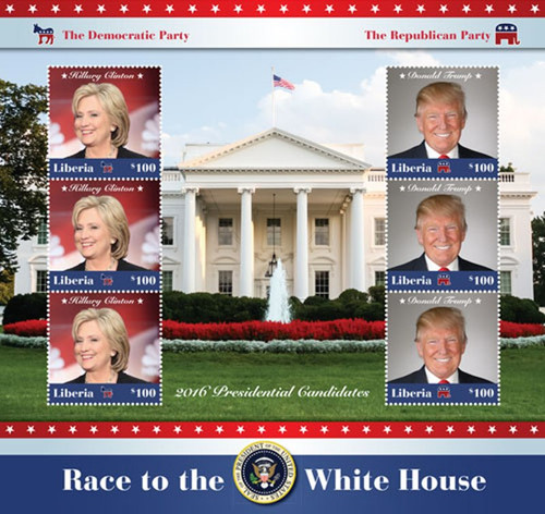 Liberia - 2016 US Election - Trump, Clinton - 6 Stamp Sheet - 12A-063