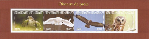 Congo - 2017 Birds of Prey - 4 Stamp Souvenir Sheet #3A-532