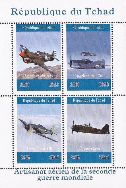 Chad - 2019 World War II Aircraft - 4 Stamp Sheet - 3B-639