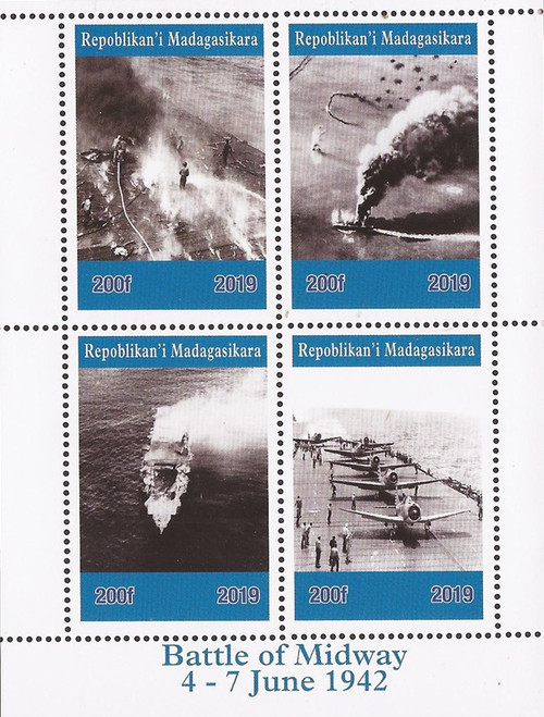 Madagascar - 2019 WWII Battle of Midway - 4 Stamp Sheet - 13D-240