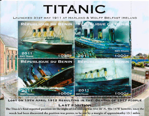 Benin 2011 Launch of Titanic Anniversary 4 Stamp Sheet  2B-204