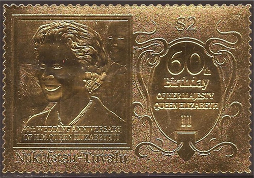 Nukufetau Tuvalu 1986 Queen Elizabeth II 22K Gold Leaf Stamp 20J-008