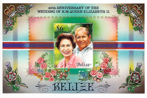 Belize 1987 QEII 40th Wedding Anniversary Stamp Souvenir Sheet 2E-014