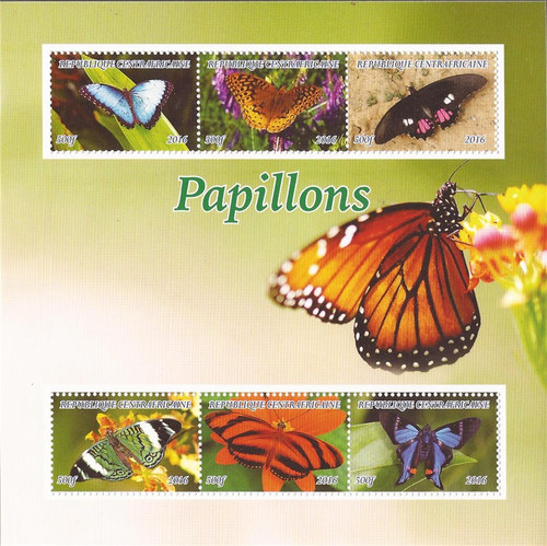 Central Africa - 2016 Butterflies - 6 Stamp Set - 3H-1006