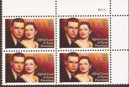 US Stamp - 1999 33c Alfred Lunt & Lynn Fontanne - 4 Stamp PB #3287