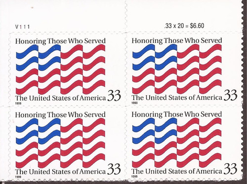 US Stamp - 1999 Honoring Those Who Served - 4 Stamp Plate Block #3331