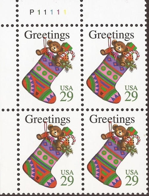US Stamp - 1994 29c Christmas Stocking - 4 Stamp Plate Block #2872 