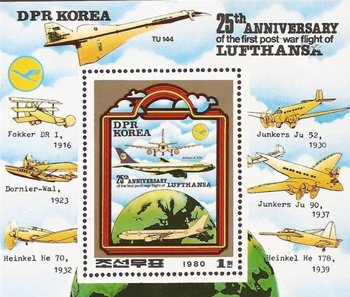 North Korea - 1980 First Lufthansa Flight - Souvenir Sheet #2002