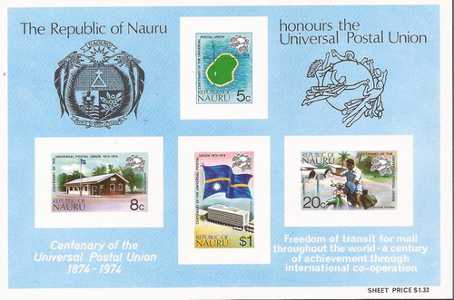 Nauru - 1974 UPU Anniversary - Stamp Souvenir Sheet - Scott #117a