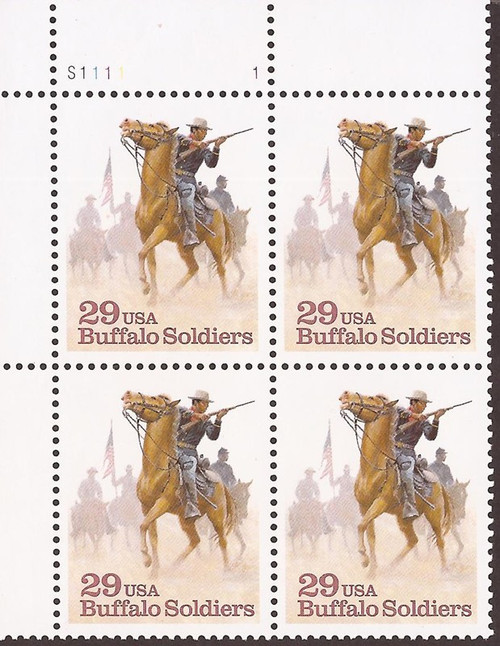 US Stamp - 1994 29c Buffalo Soldiers - 4 Stamp Plate Block #2818