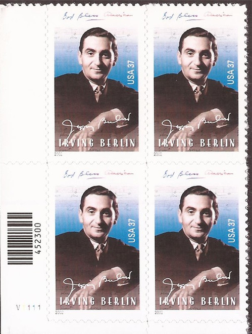 US Stamp - 2002 37c Composer Irving Berlin - 4 Stamp Plate Block #3669