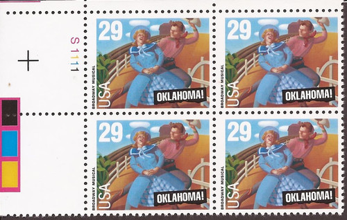 US Stamp - 1993 29c Broadway Musical “Oklahoma” 4 Stamp Pl Block #2722