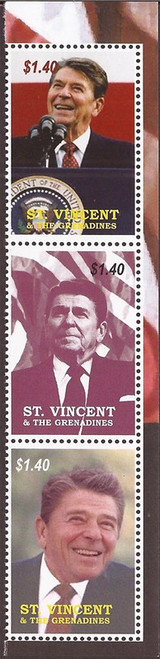 St Vincent - 2004 Ronald Reagan - 3 Stamp Strip - Scott #3211